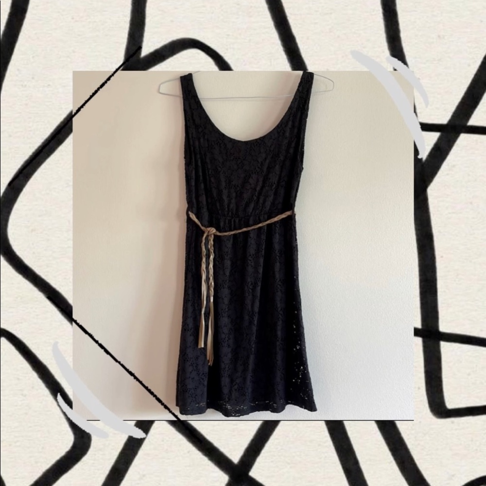 Black summer dress with light brown belt, size: medium,  brand: forever 21